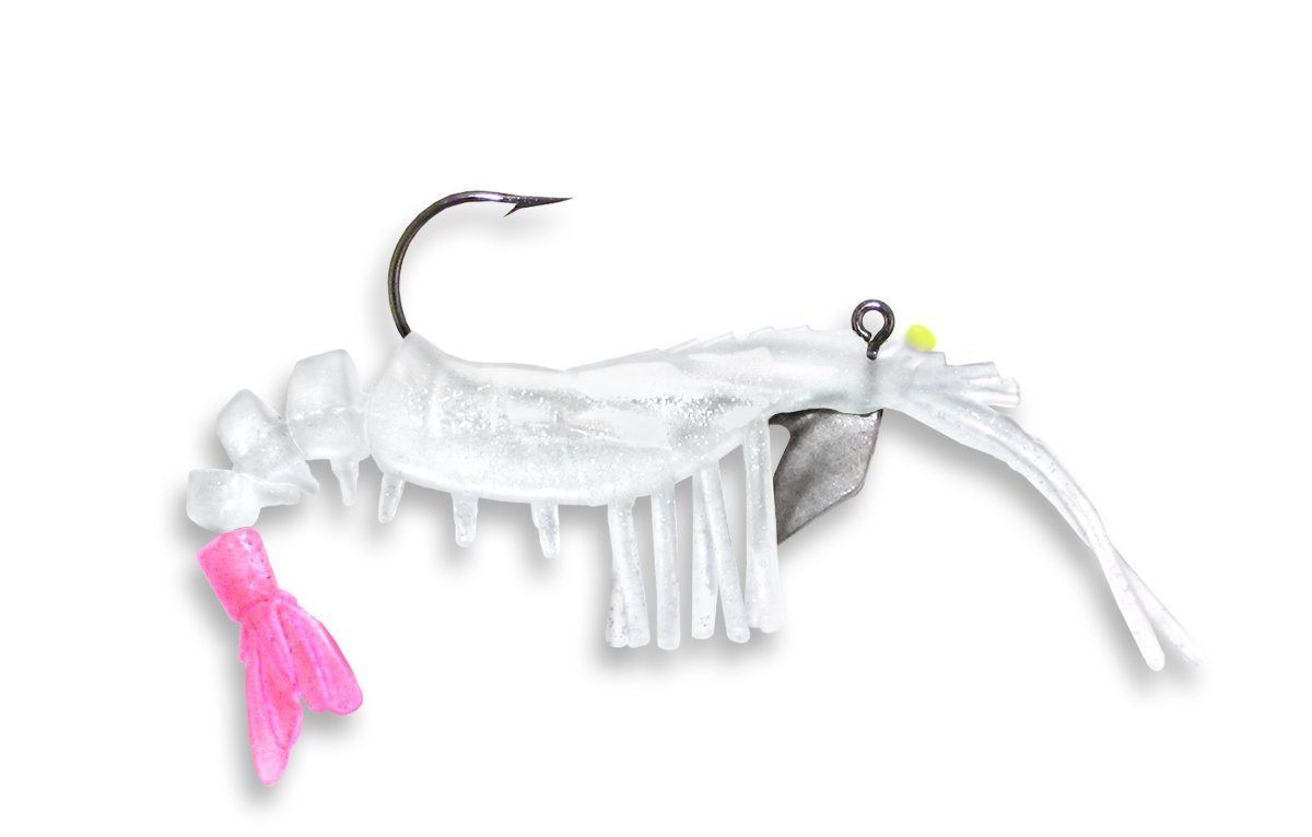 Vudu Shrimp - 2pk Egret Baits 3.25in - 1/4oz Glow/Pink Tail 