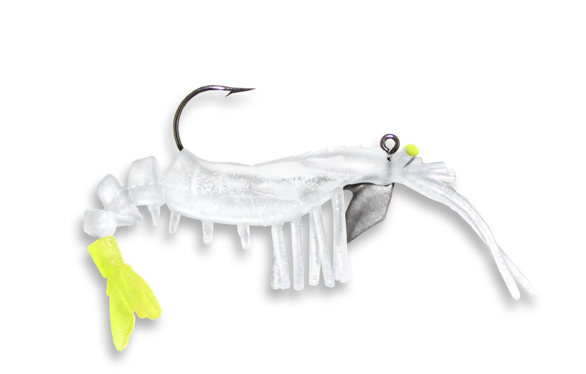 Vudu Shrimp - 2pk Lure Egret Baits 3.25in - 1/4oz Glow/Chart Tail 