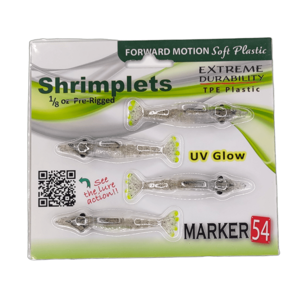 Shrimplets - 2.5" 4pk Lure Marker 54 Brown/Chartreuse Tail 
