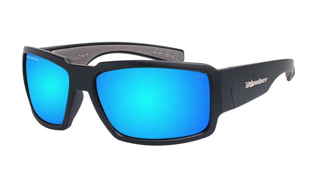 Bomber Polarized Floating Eyewear Bomber Boogie Bomb Matte Black Frame Ice Blue Mirror Polarized Safety Lens