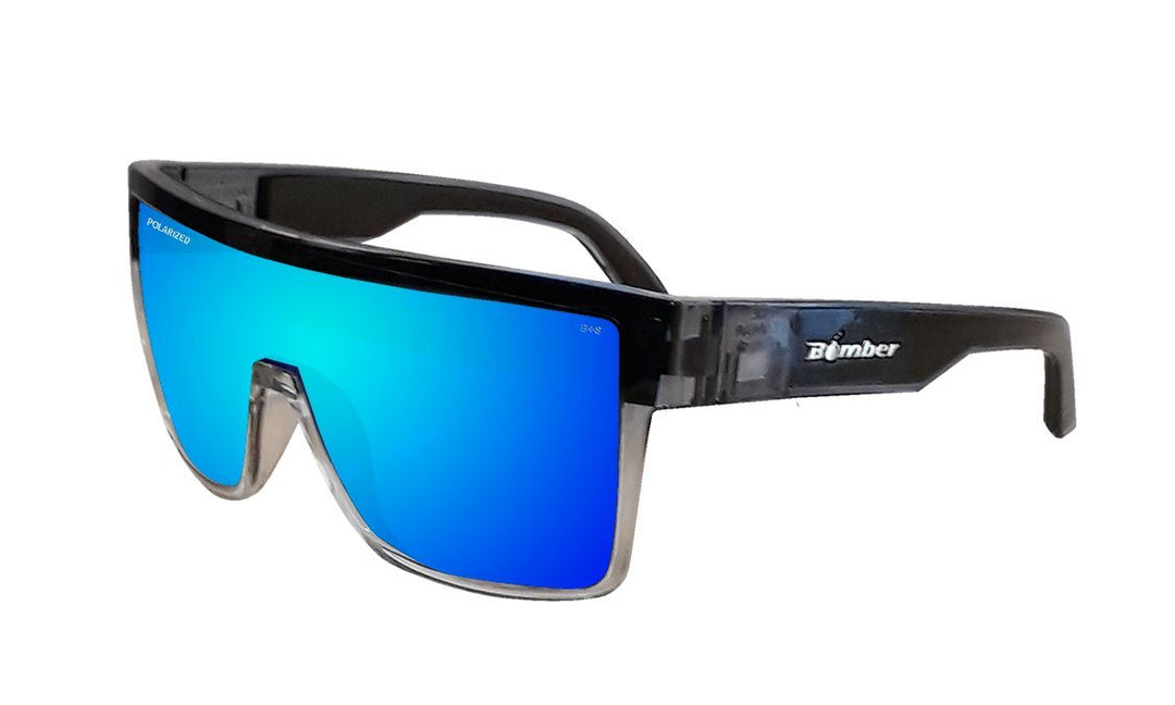 Bomber Polarized Floating Eyewear Bomber Buzz Bomb 2-Tone Smoke Frame Ice Blue Mirror Polarized Safety Lens