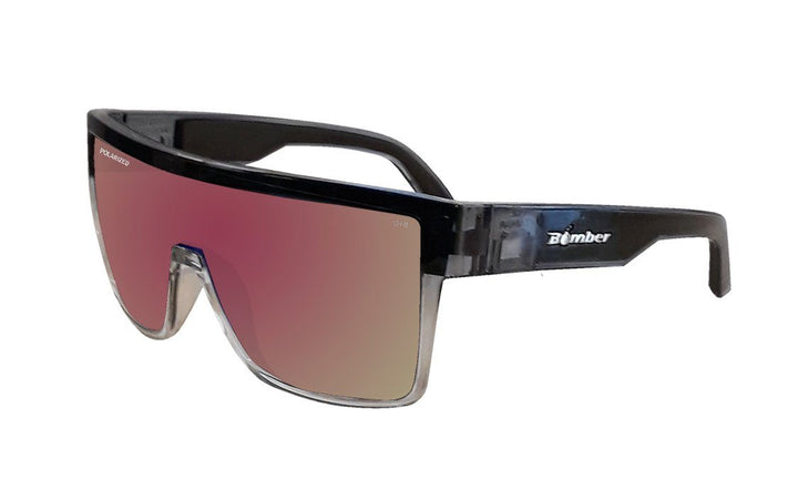 Bomber Polarized Floating Eyewear Bomber Buzz Bomb 2-Tone Smoke Frame Rose Pink Mirror Polarized Safety Lens