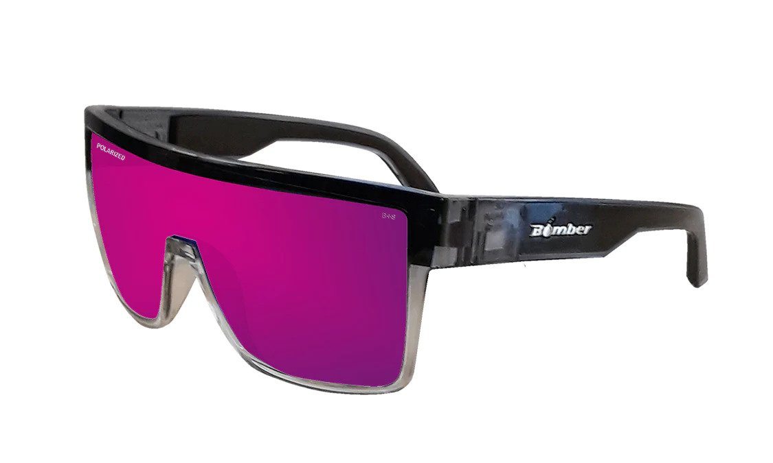 Bomber Polarized Floating Eyewear Accessories Bomber Buzz Bomb 2-Tone Smoke Frame Pink Mirror Polarized Safety Lens