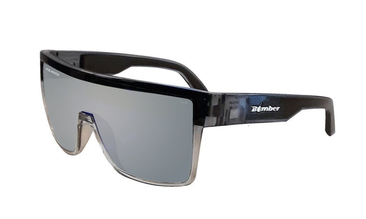 Bomber Polarized Floating Eyewear Bomber Buzz Bomb 2-Tone Smoke Frame Silver Mirror Polarized Safety Lens