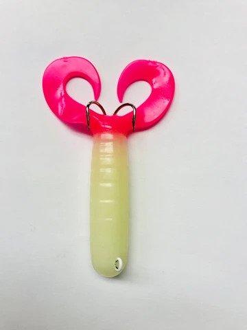Flounder Pounder Curly Tail Tube Lure H&H Lure Company Glow/Pink Tail 