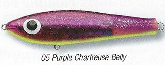 Paul Brown's Original Suspending Twitchbait Lure Mirrolure Purple Chartreuse Belly 