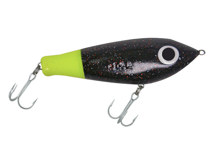 Paul Brown's Fat Boy Suspending Twitchbait Lure Mirrolure Black Chartreuse Tail 