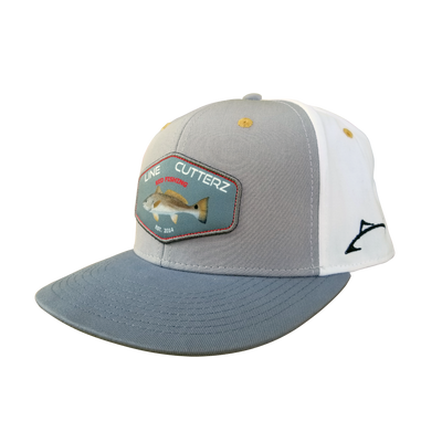 *NEW* Line Cutterz Light Gray Redfish Patch Snapback Hats Line Cutterz 