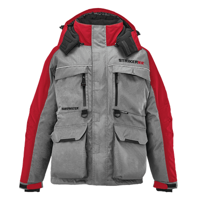 StrikerICE® Men's Hardwater Ice Fishing Jacket Clothing Striker Gray/Red S 