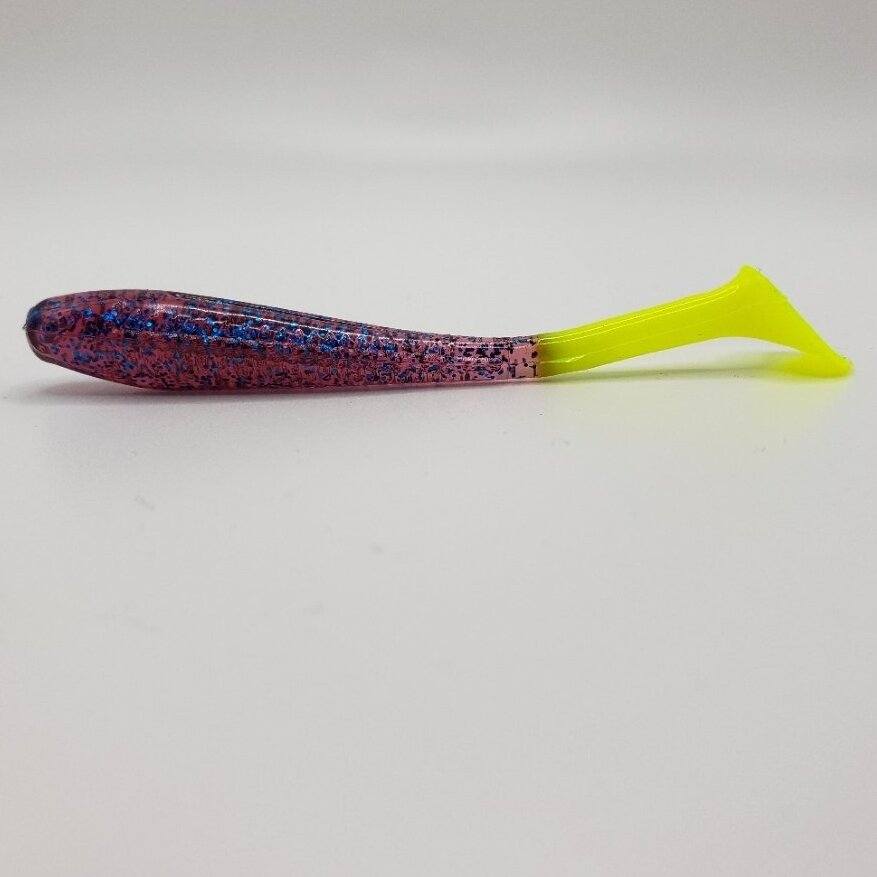 Knockin Tail Lures - 3.25 - Built-In Tail Rattle! - 6pk Lure Knockin Tail Lures Purple Lime 