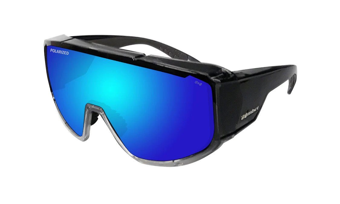 Bomber Polarized Floating Eyewear Accessories Bomber Magnum 2-Tone Smoke Frame Ice Blue Mirror Polarized Safety Lens