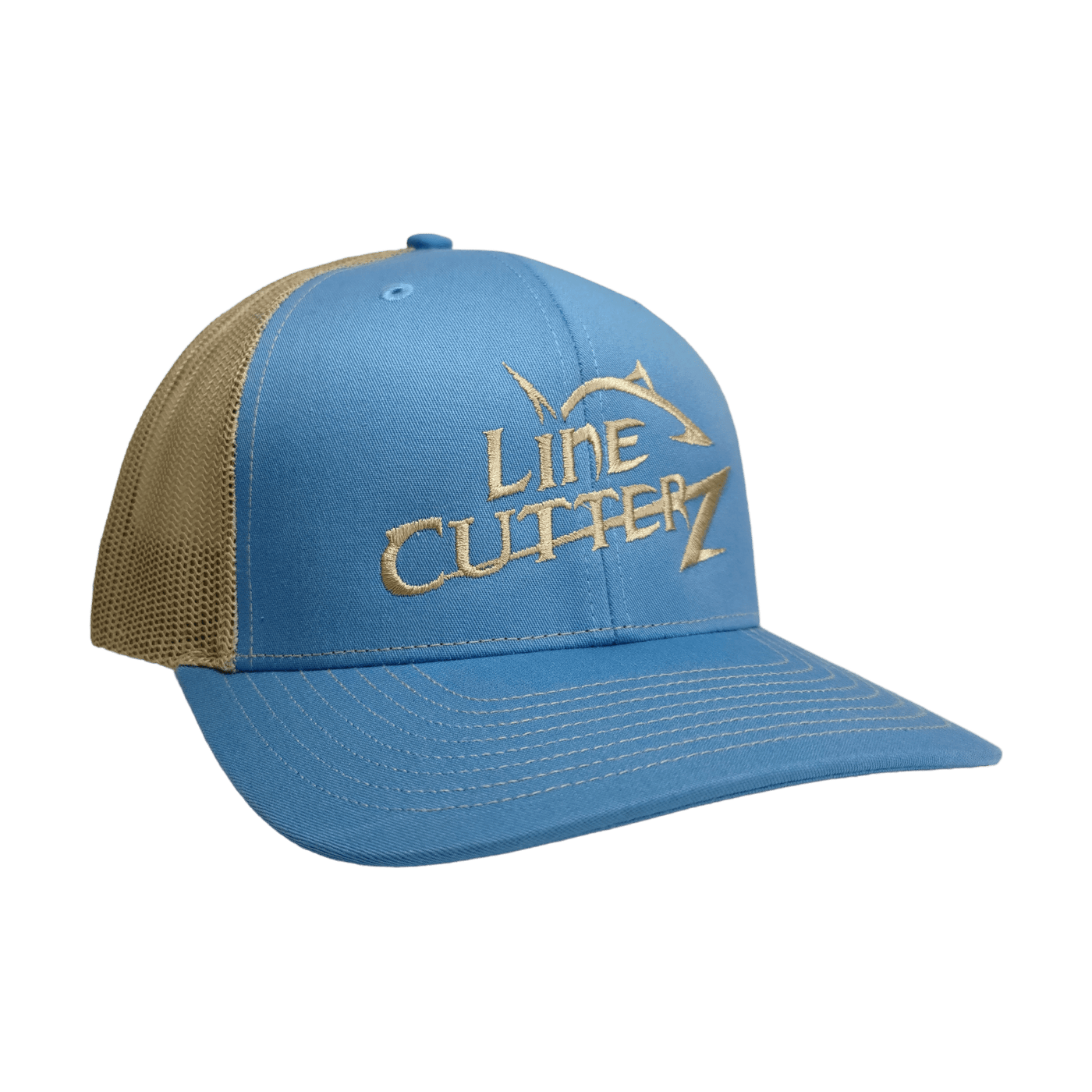 Line Cutterz Meshback Trucker Snapback Hats Line Cutterz Sky Blue/Khaki - Khaki Logo 