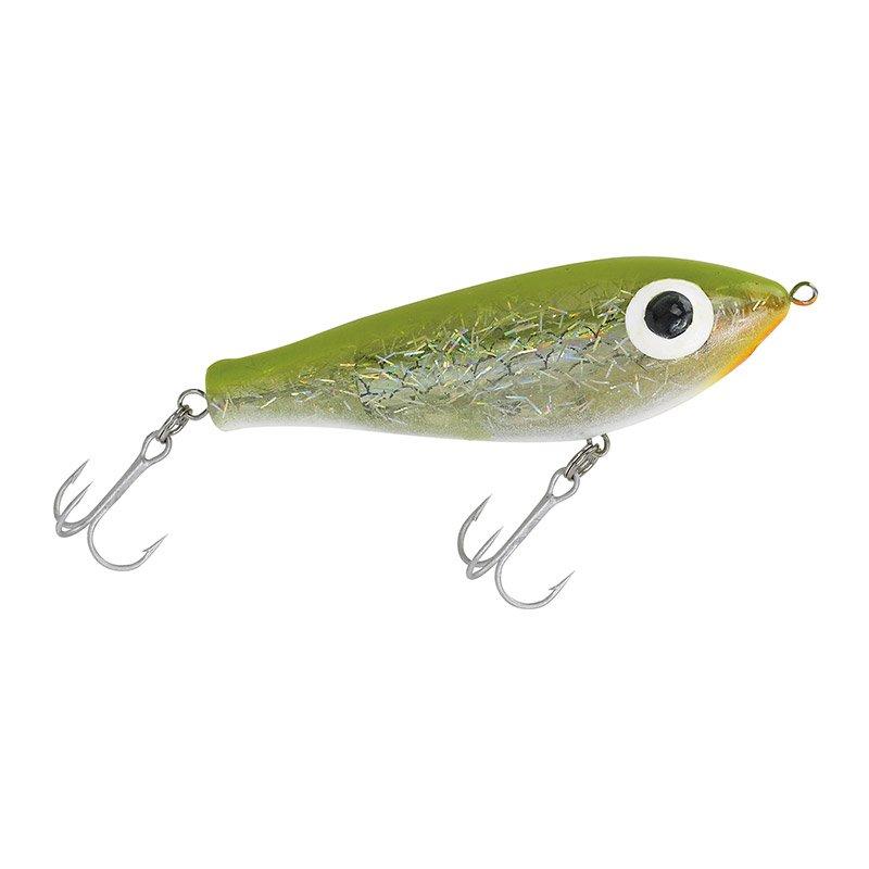 Paul Brown's Fat Boy Suspending Twitchbait Lure Mirrolure Bayou Green Back Silver Whisker Glitter 