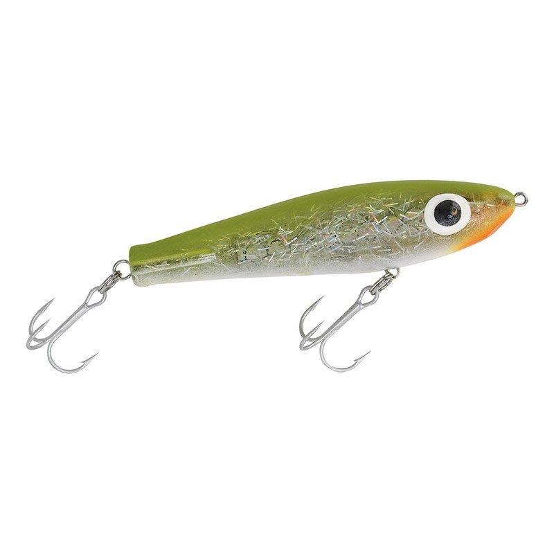 Paul Brown's Original Suspending Twitchbait Lure Mirrolure Bayou Green Back Silver Whisker Glitter 