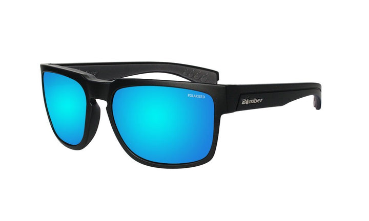 Bomber Polarized Floating Eyewear Bomber Smart Bomb Matte Black Frame Ice Blue Mirror Polarized Lens