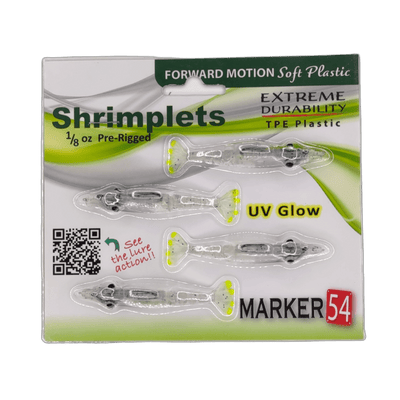Shrimplets - 2.5" 4pk Lure Marker 54 White/Chartreuse Tail 