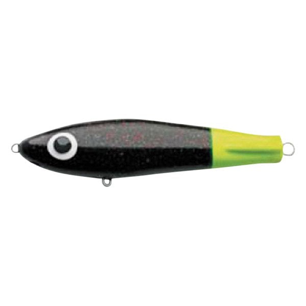 Paul Brown's Original Suspending Twitchbait Lure Mirrolure Black Chartreuse Tail 