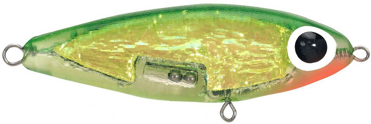Paul Brown's Soft-Dine Suspending Twitchbait Lure Mirrolure Emerald Green Back Chartreuse Crinkle Clear Belly Orange Throat 