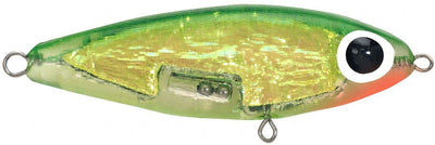 Paul Brown's Soft-Dine Suspending Twitchbait Lure Mirrolure Emerald Green Back Chartreuse Crinkle Clear Belly Orange Throat 